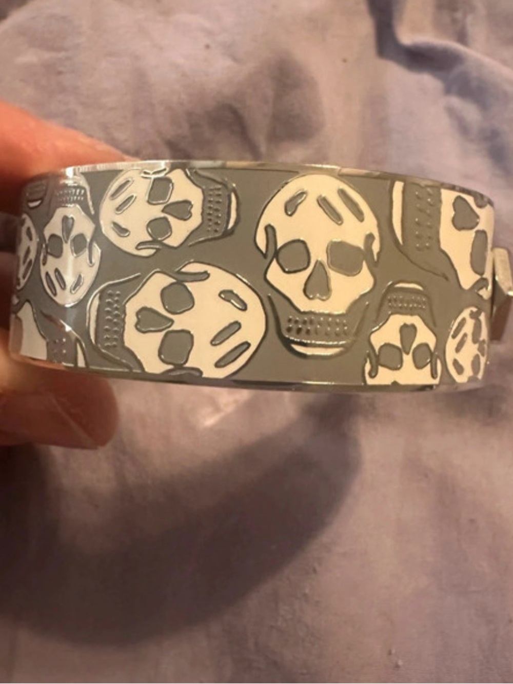 Alexander McQueen Gray and White Skull Bangle Bracelet